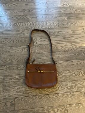 Fossil Brown Leather Messenger Crossbody with Gold Hardware